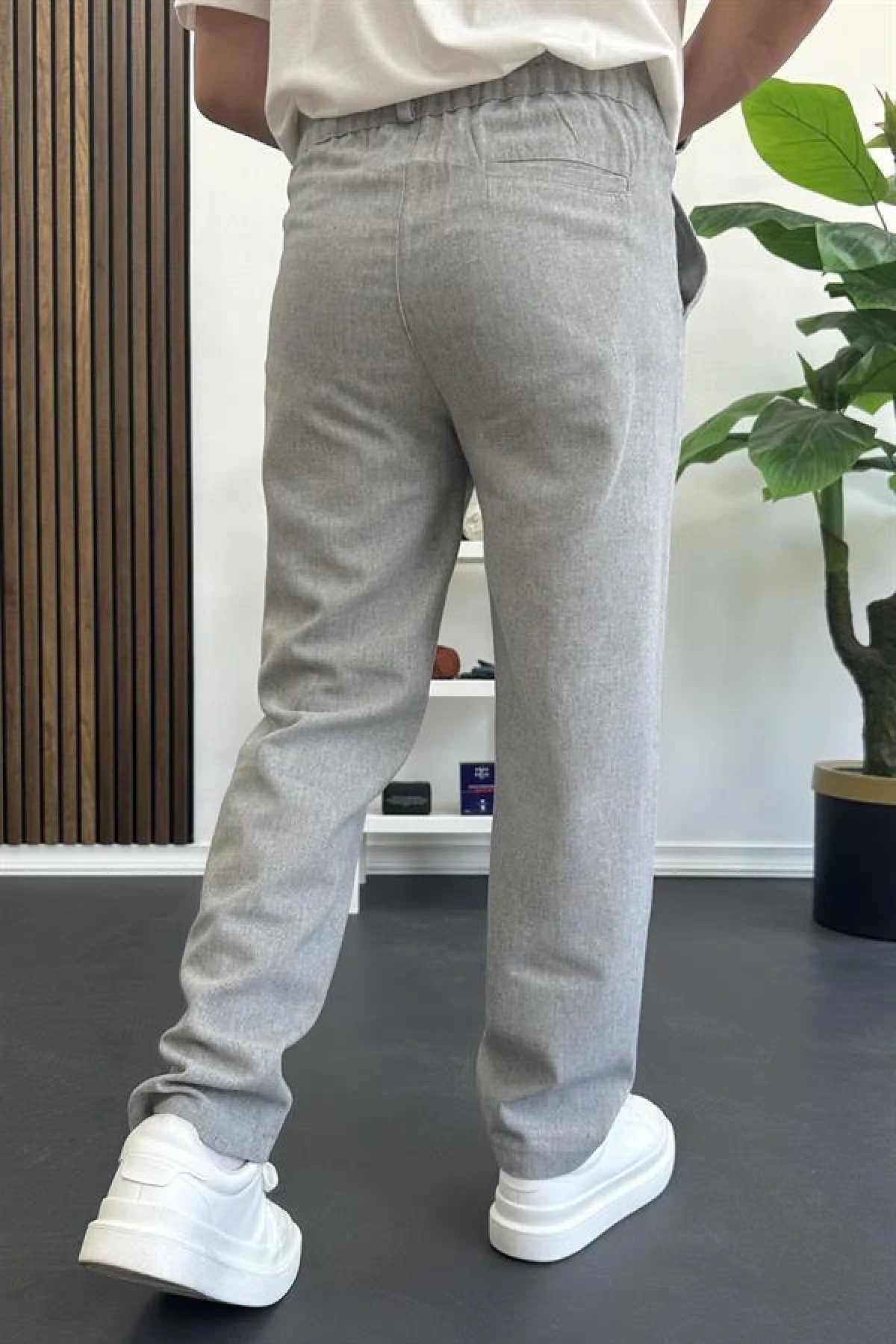 Erkek Normal Kesim Keten Pantolon Gri Edw386