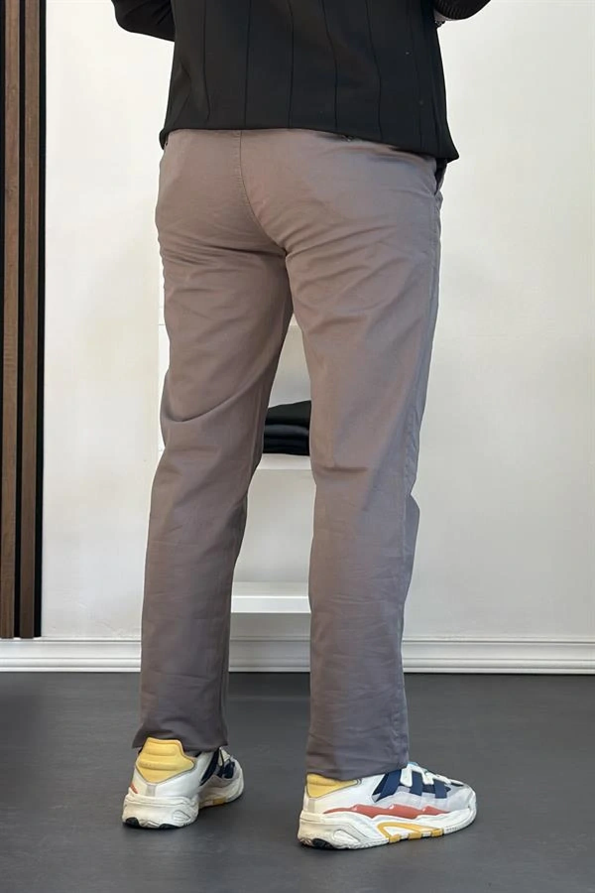 Erkek Pamuklu Chino Pantolon Standart Kalıp Gri Edw225