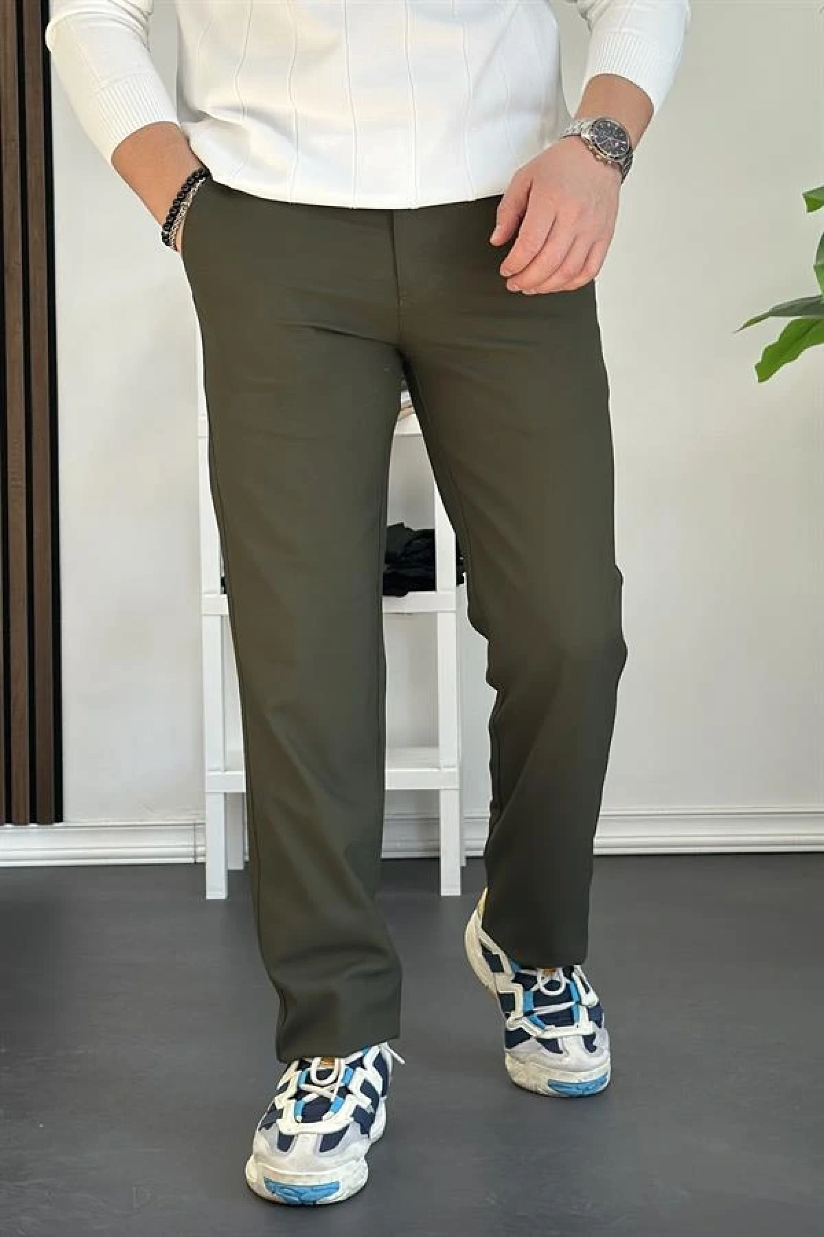 Erkek Pamuklu Kumaş Regular Pantolon Yeşil Edw226