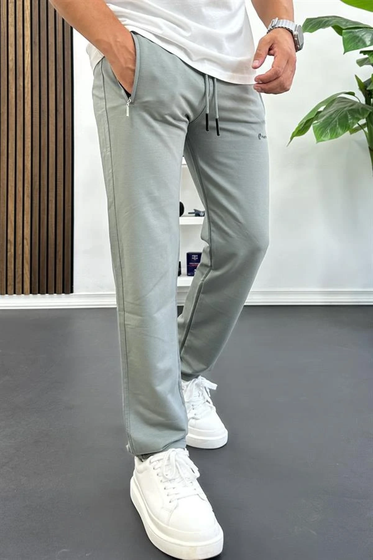 Erkek Regular Fit Düz Paça Eşofman Altı Yeşil Edw405