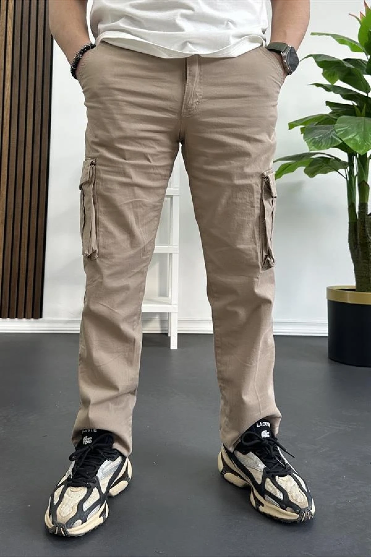 Erkek Regular Kargo Cepli Pantolon Açık Kahverengi Edw232