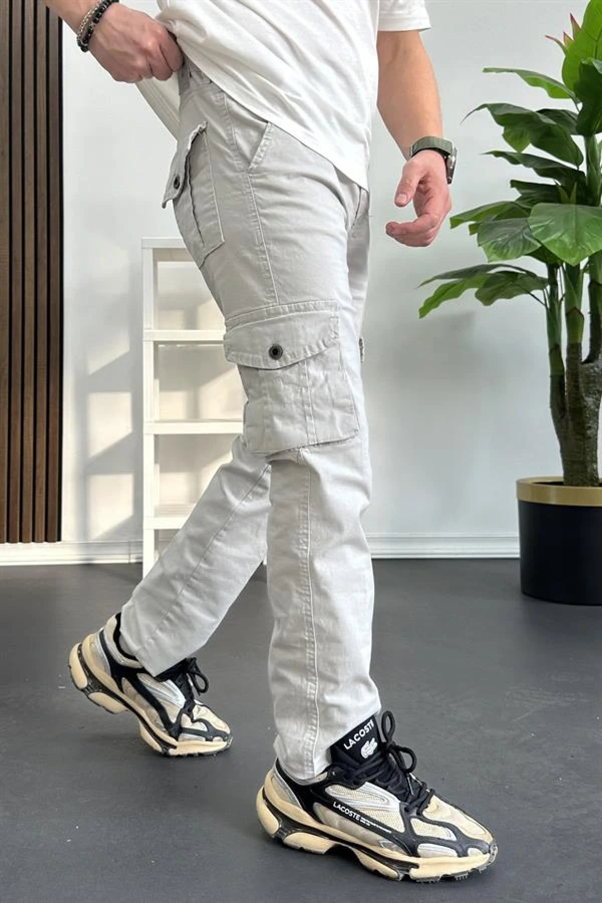 Erkek Regular Kargo Cepli Pantolon Kırık Beyaz Edw232