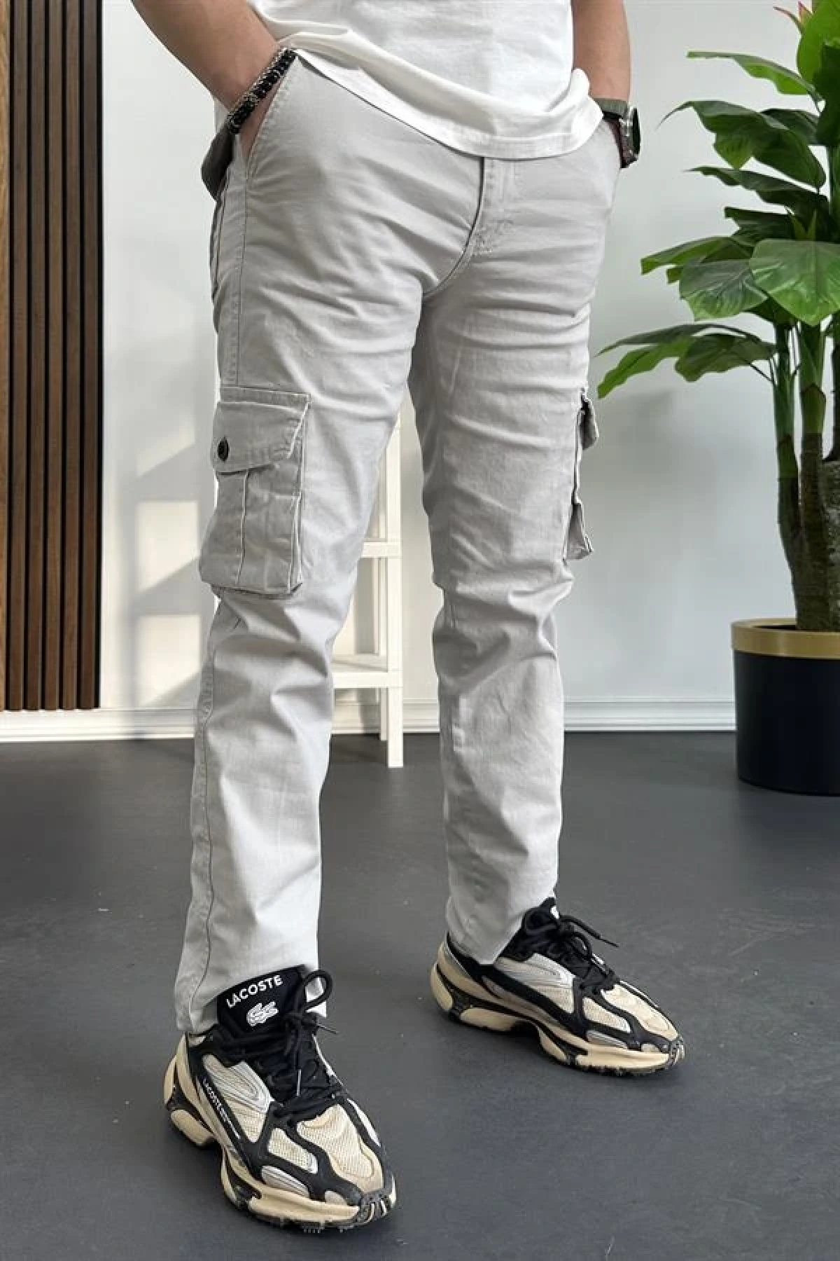 Erkek Regular Kargo Cepli Pantolon Kırık Beyaz Edw232