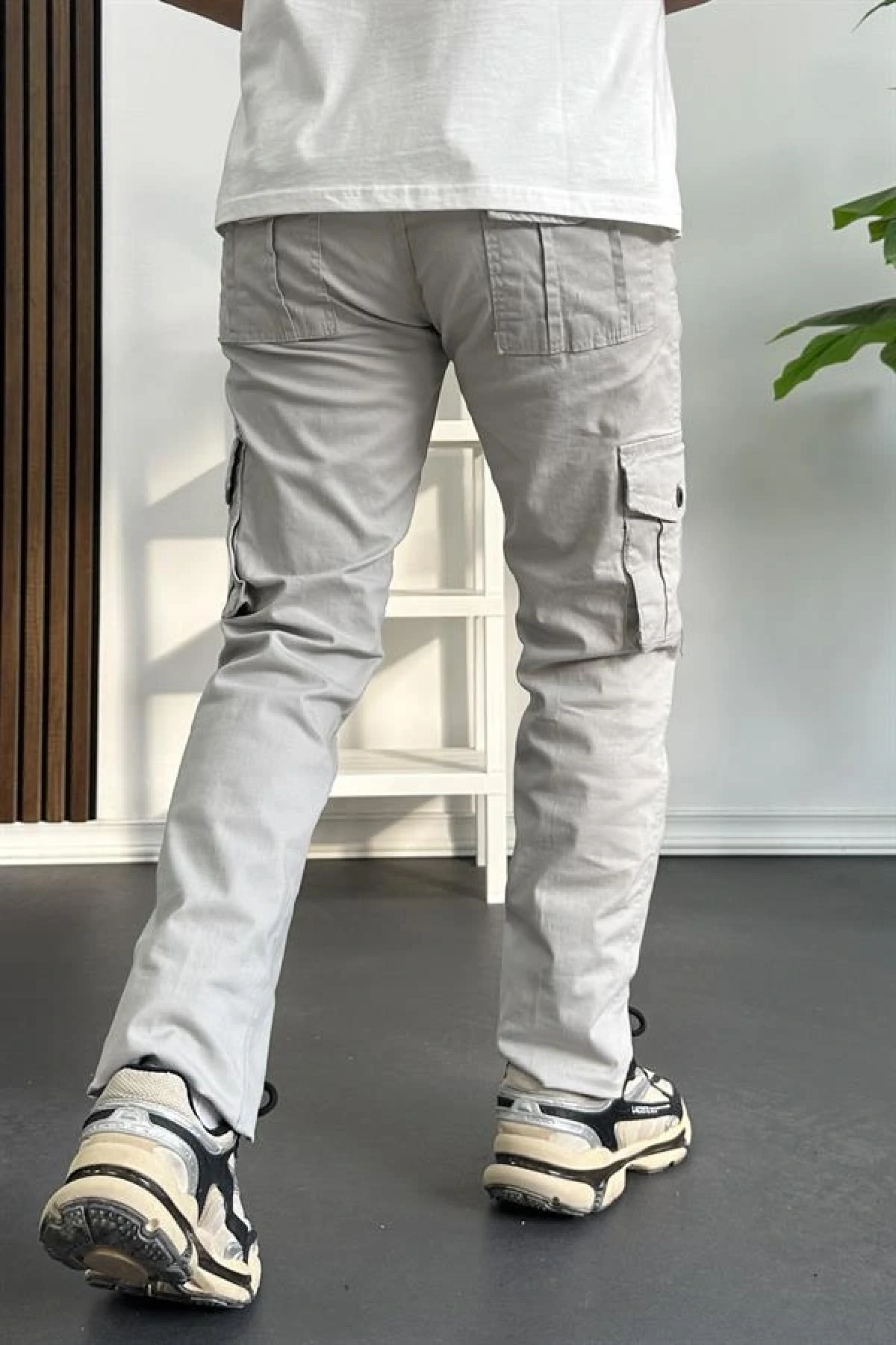 Erkek Regular Kargo Cepli Pantolon Kırık Beyaz Edw232