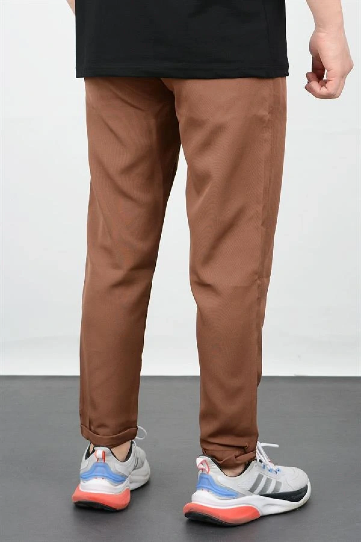 Erkek Slim Fit Beli Lastikli Double Paça Jogger Pantolon Kahverengi Edw073