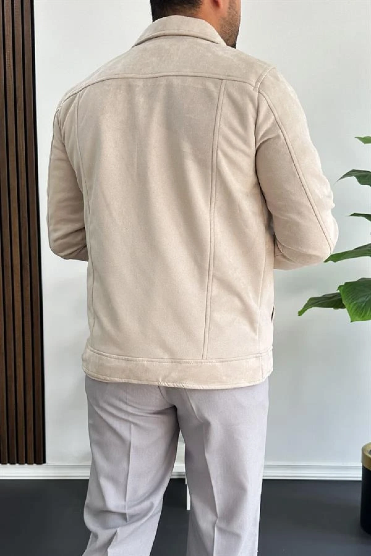 Erkek Slim Fit Cepli Nubuk Ceket Krem Edw081