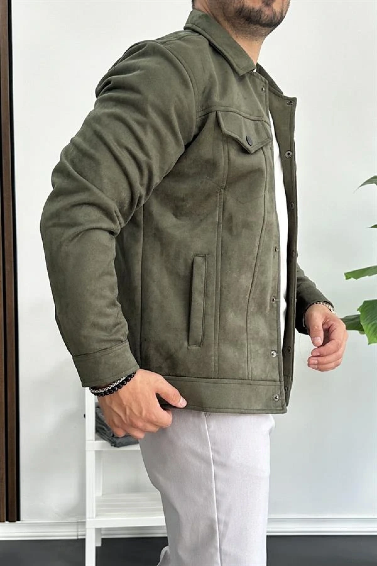 Erkek Slim Fit Cepli Nubuk Ceket Yeşil Edw081