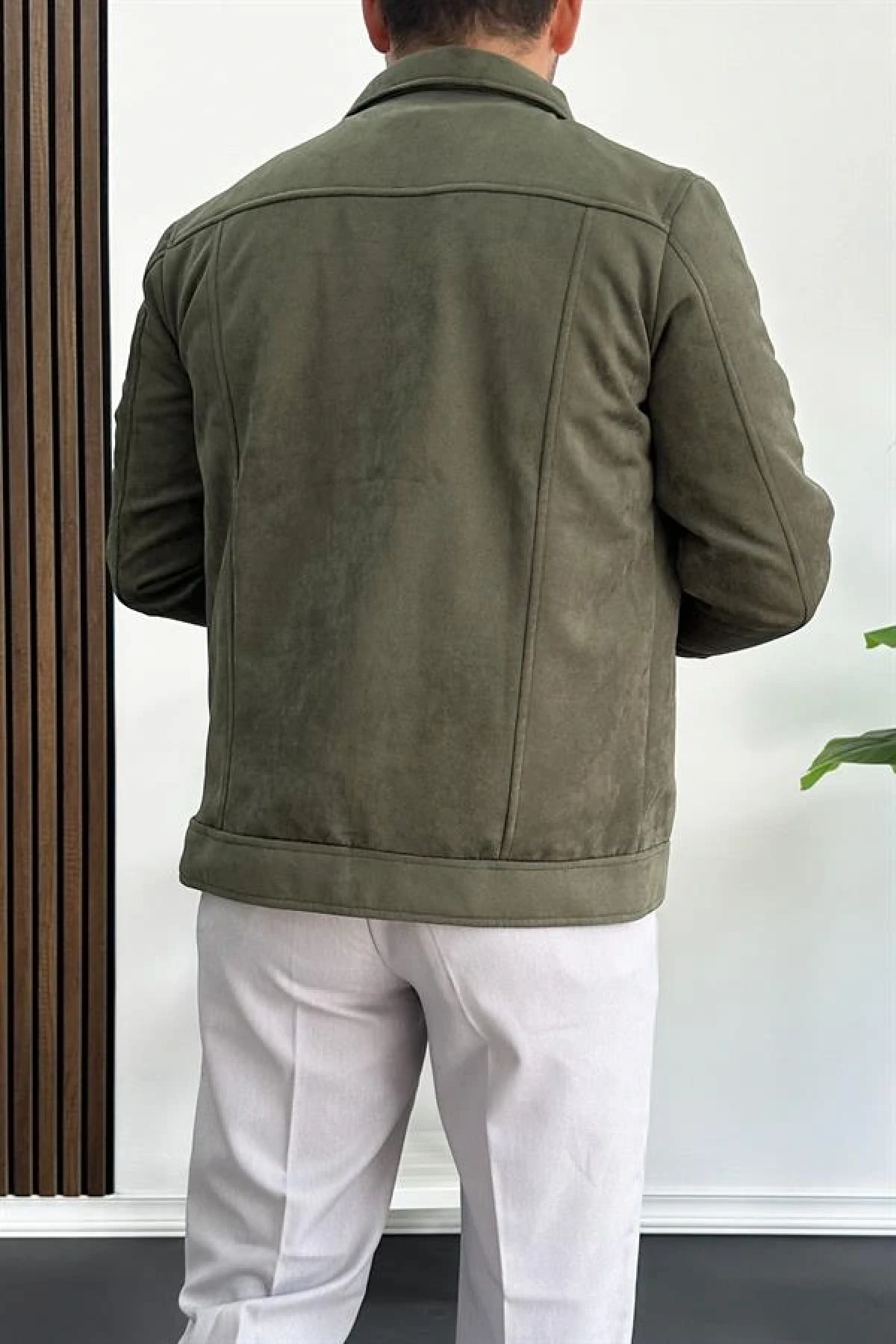 Erkek Slim Fit Cepli Nubuk Ceket Yeşil Edw081