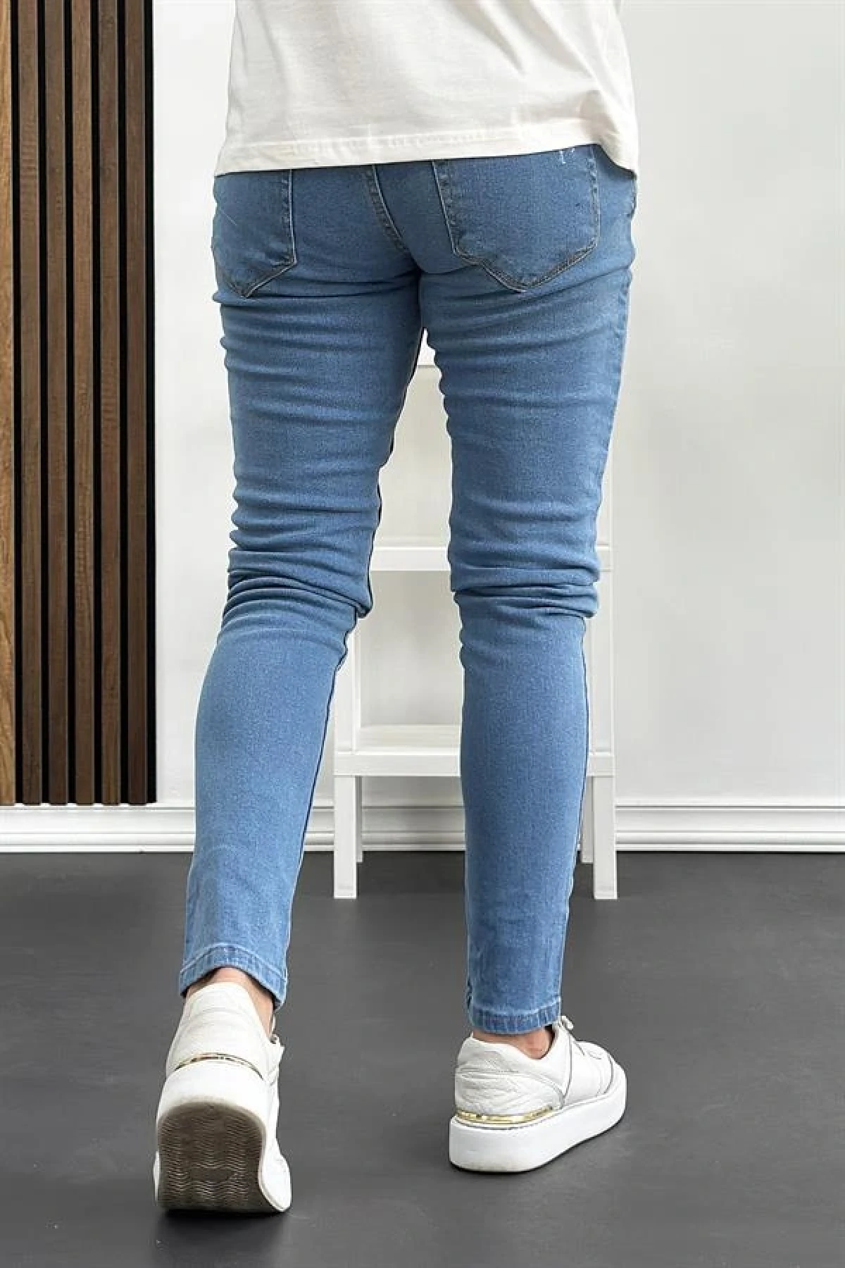 Erkek Skinny Ekstra Dar Jean Pantolon Açık Mavi Edw074