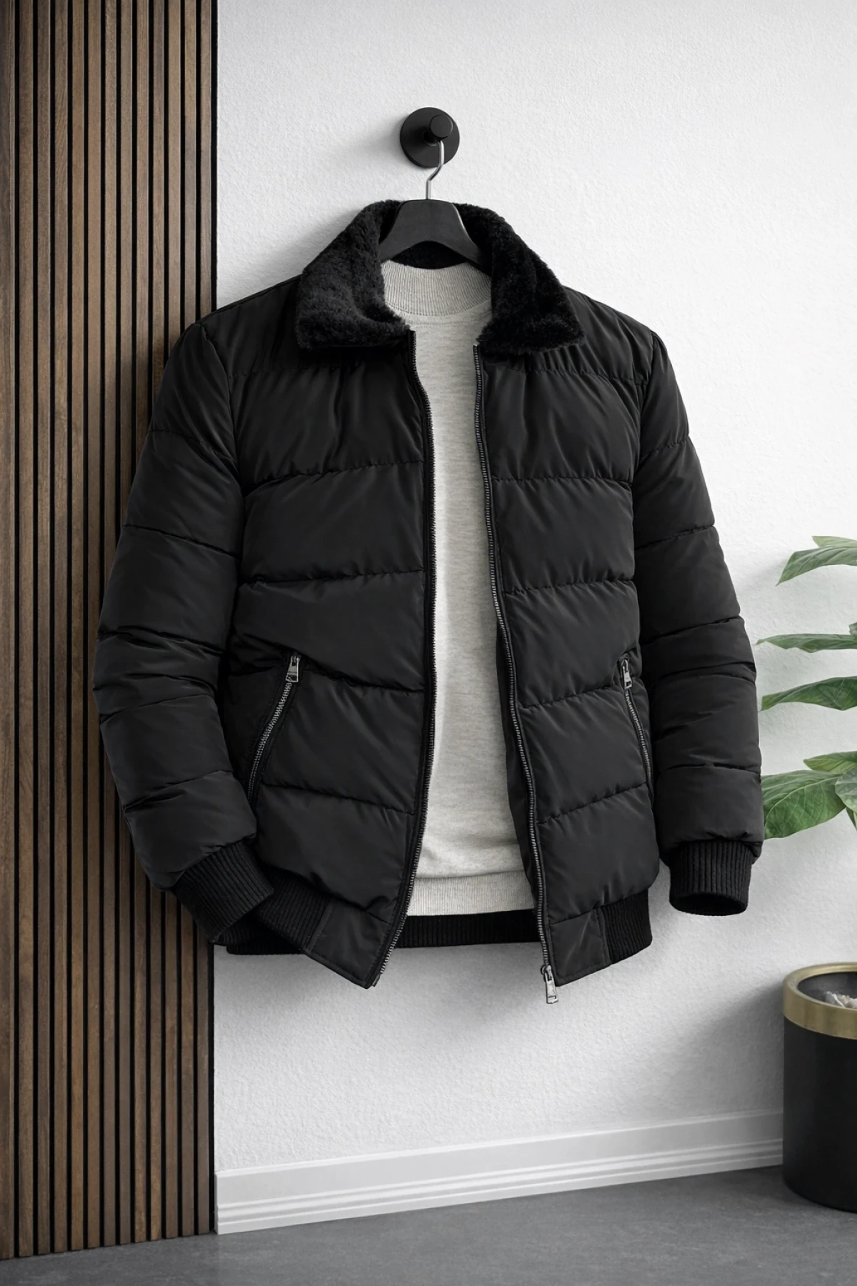 Erkek Slim Fit Karbon Deri Mont Siyah Edw440