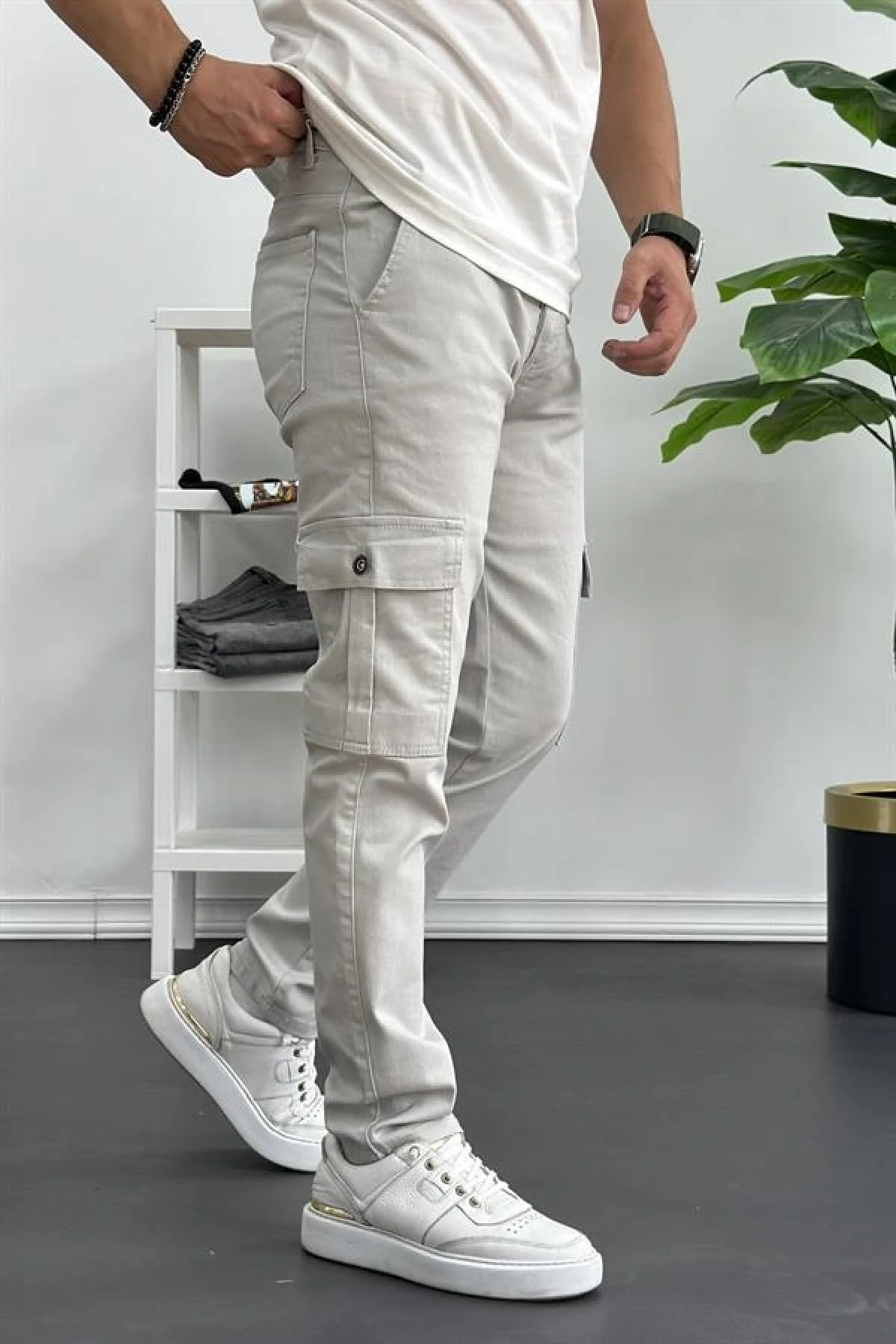 Erkek Yan Cepli Kargo Pantolon Taş Edw184