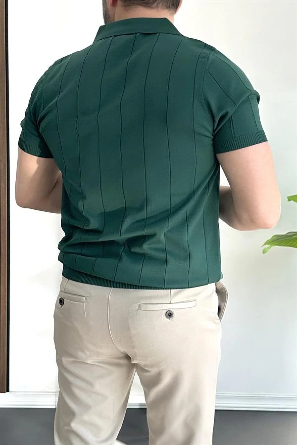 Erkek Yarım Fermuarlı Polo Yaka Tişört Yeşil Edw257