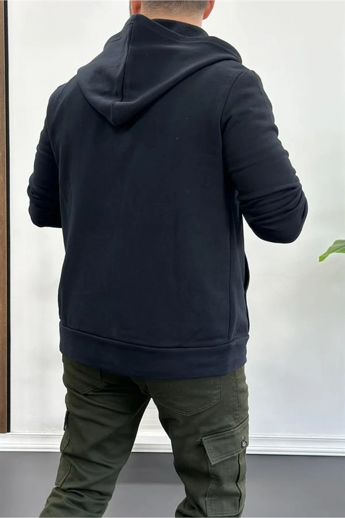 Kapüşonlu 3 İplik Şardonsuz Hırka Lacivert Edw223