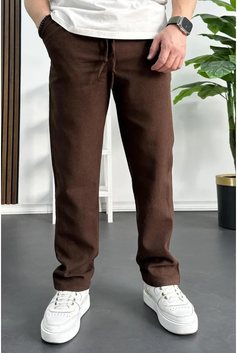 Erkek Rahat Kesim Keten Pantolon Kahverengi Edw138
