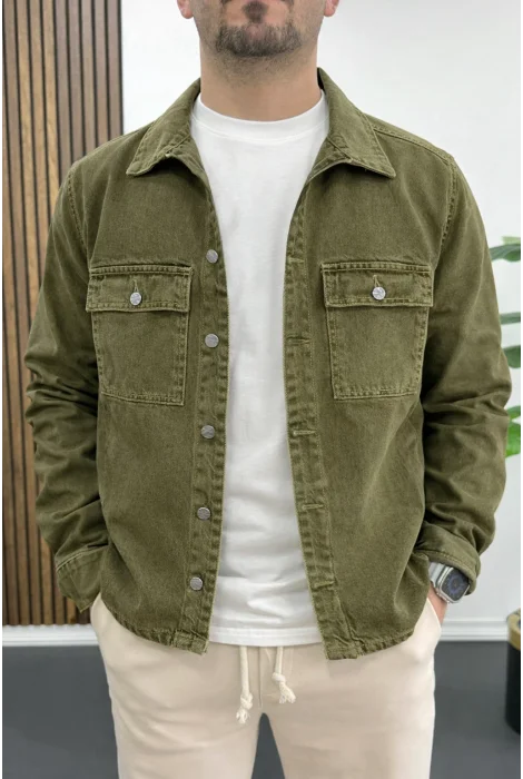 Erkek Oversize Denim Kot Gömlek Ceket Haki Edw397