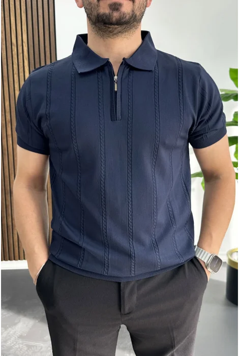 Erkek Desenli Polo Yaka Tişört Lacivert Edw457