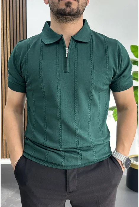 Erkek Desenli Polo Yaka Tişört Yeşil Edw457