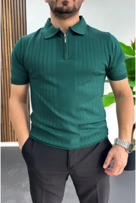 Erkek Çizgi Desenli Polo Yaka Yeşil Edw458