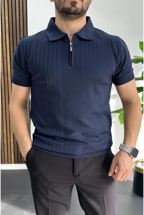 Erkek Çizgi Desenli Polo Yaka Lacivert Edw458