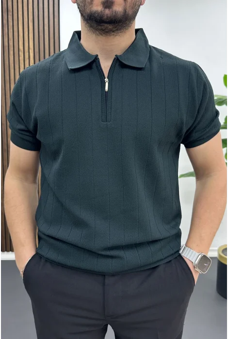 Erkek Nokta Desenli Polo Yaka Tişört Yeşil Edw462