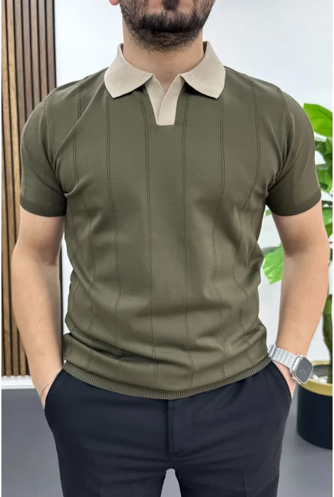 Erkek Yaka Detaylı Tişört Yeşil Edw463