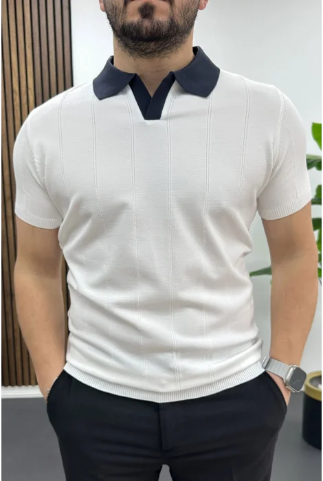 Erkek Yaka Detaylı Tişört Beyaz Edw463