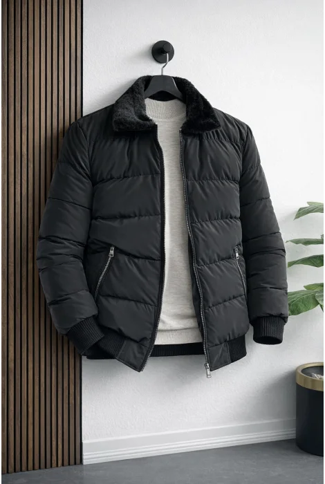 Erkek Slim Fit Karbon Deri Mont Füme Edw440