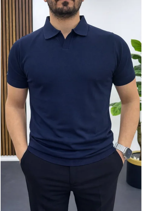 Erkek Açık Yaka Düz Tişört Lacivert Edw461