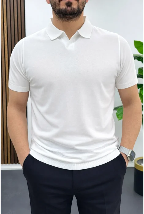 Erkek Açık Yaka Düz Tişört Beyaz Edw461