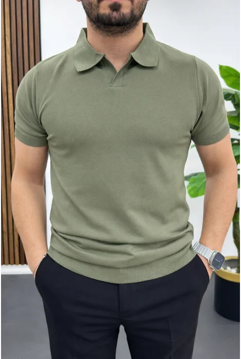 Erkek Açık Yaka Düz Tişört Açık Yeşil Edw461