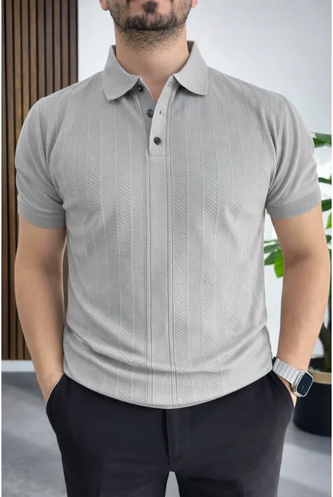 Erkek Desenli Polo Yaka Tişört Gri Edw460