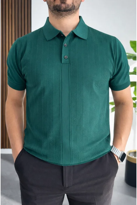 Erkek Desenli Polo Yaka Tişört Yeşil Edw460