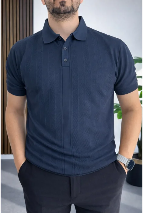 Erkek Desenli Polo Yaka Tişört Lacivert Edw460