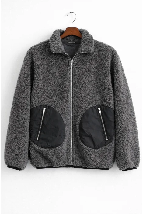 Erkek Cep Detaylı Peluş Hırka Füme Edw432