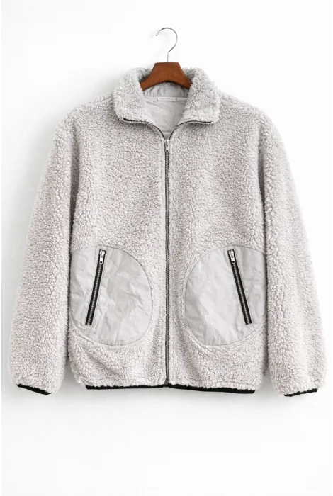 Erkek Cep Detaylı Peluş Hırka Gri Edw432