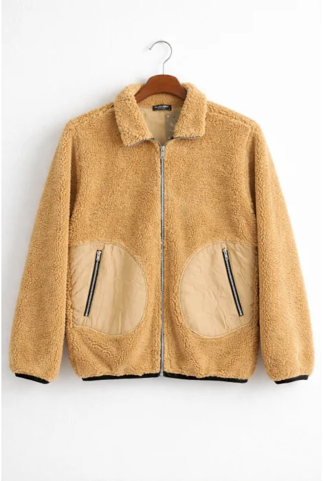 Erkek Cep Detaylı Peluş Hırka Kahverengi Edw432