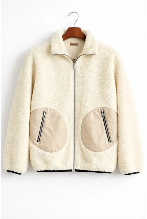 Erkek Cep Detaylı Peluş Hırka Krem Edw432