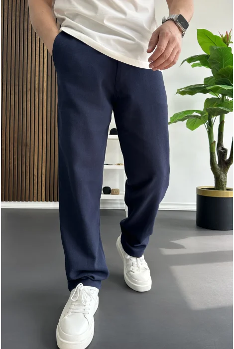 Erkek Beli Düğmeli Pantolon Lacivert Edw469