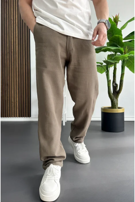 Erkek Beli Düğmeli Pantolon Kahverengi Edw469