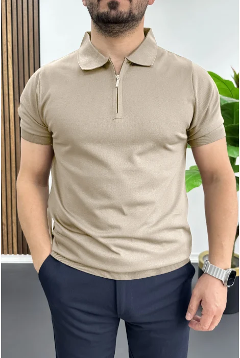 Erkek Polo Yaka Düz Tişört Vizon Edw455