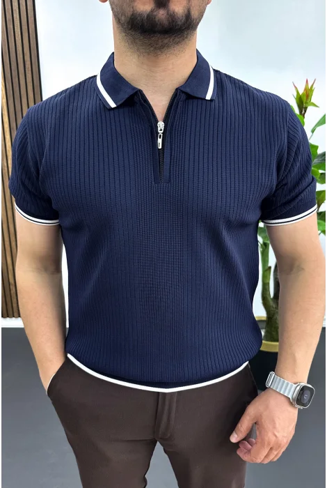 Erkek Polo Yaka Çizgili Tişört Lacivert Edw472