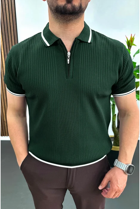 Erkek Polo Yaka Çizgili Tişört Yeşil Edw472