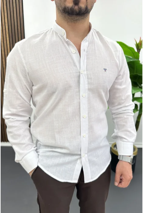 Erkek Hakim Yaka Pamuklu Gömlek Beyaz Edw474