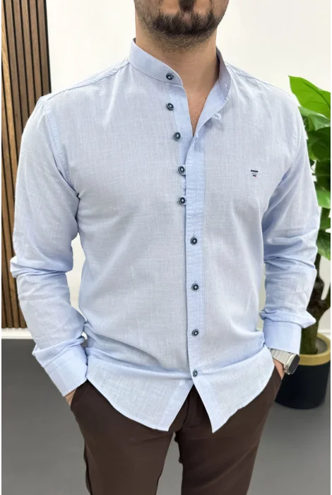 Erkek Hakim Yaka Düğme Detaylı Pamuklu Gömlek Açık Mavi Edw475