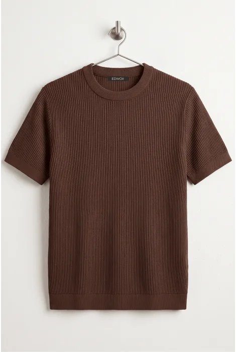 Erkek Bisiklet Yaka Likralı Tişört Kahverengi Edw484