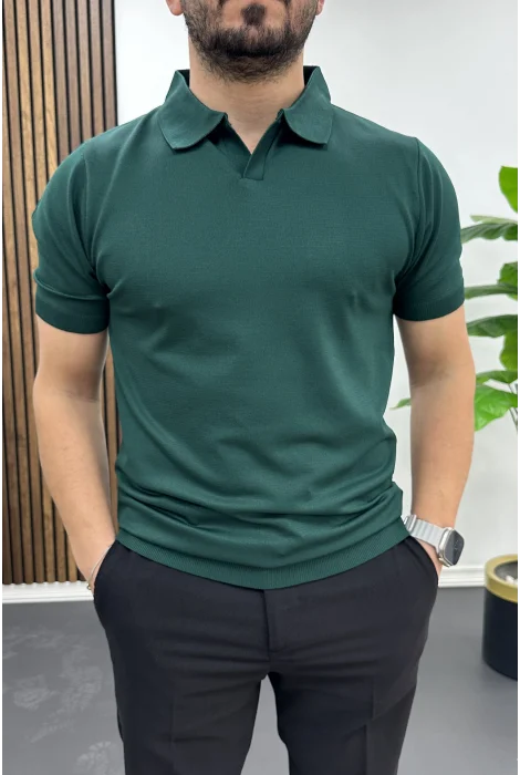 Erkek Açık Yaka Düz Tişört Yeşil Edw461