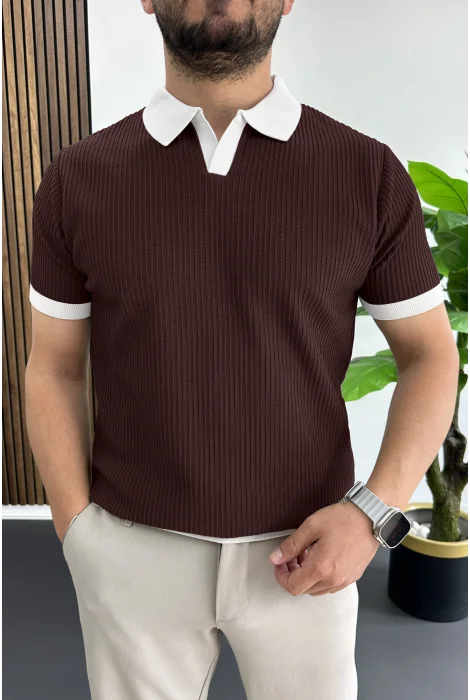Erkek Yaka Renkli Tişört Bordo Edw496