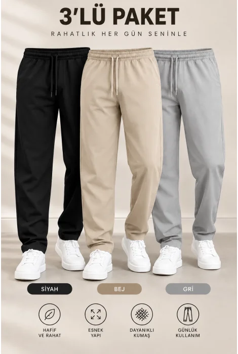 Erkek 3lü Jogger Pantolon Set Edw354TK3