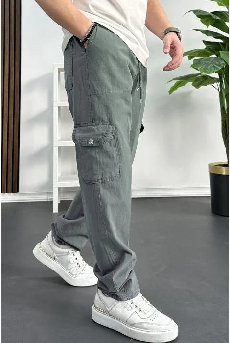 Erkek Baggy Kalıp Kargo Cepli Pantolon Açık Yeşil Edw131