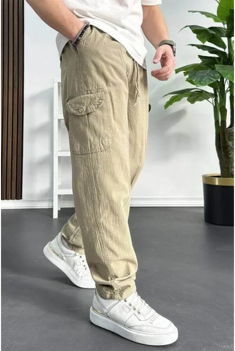 Erkek Baggy Kalıp Kargo Cepli Pantolon Kahverengi Edw131